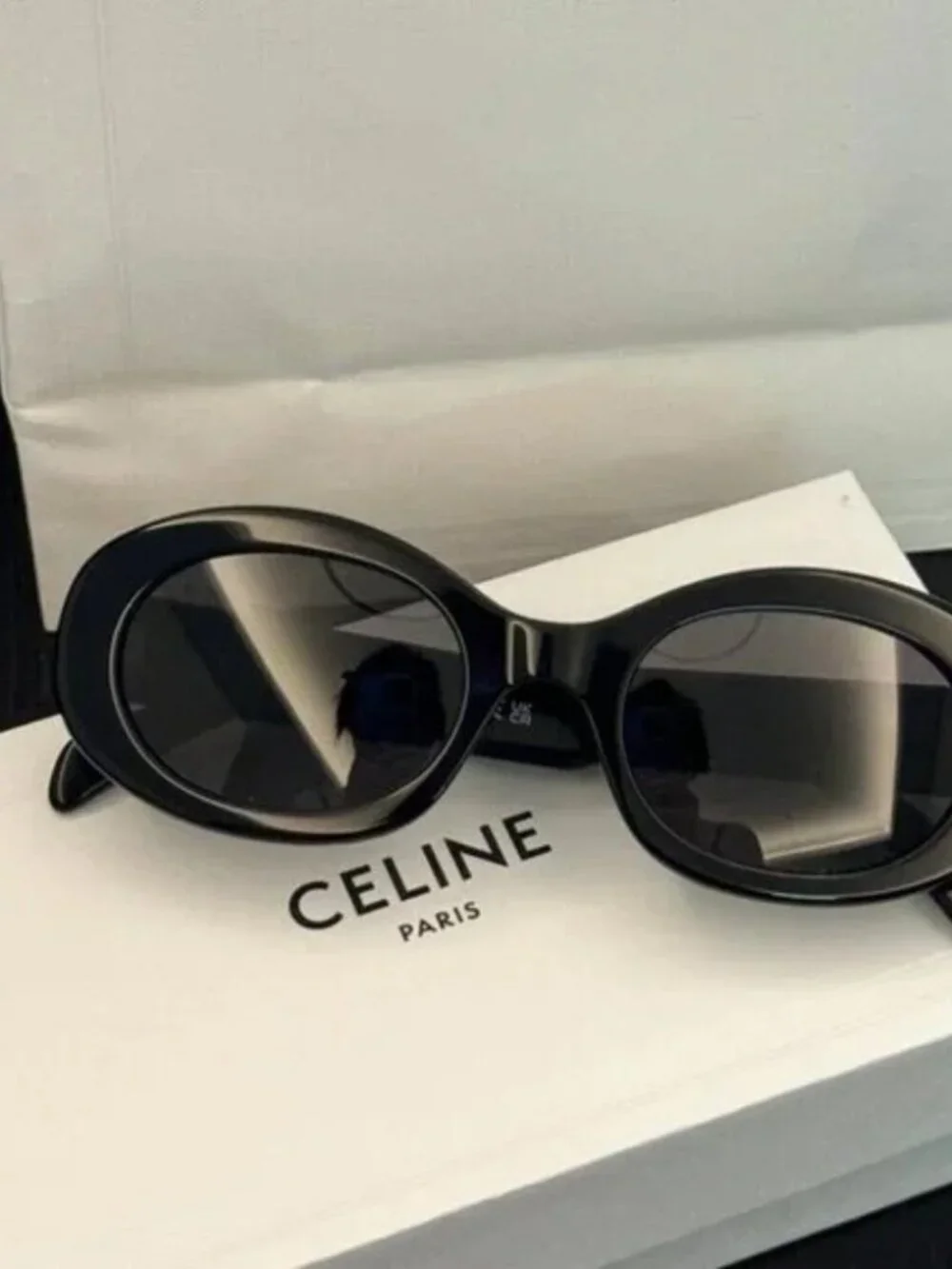 Celine Triomphe Oval Sunglasses Black Acetate Frame Dark Grey Lenses Gold Triomp